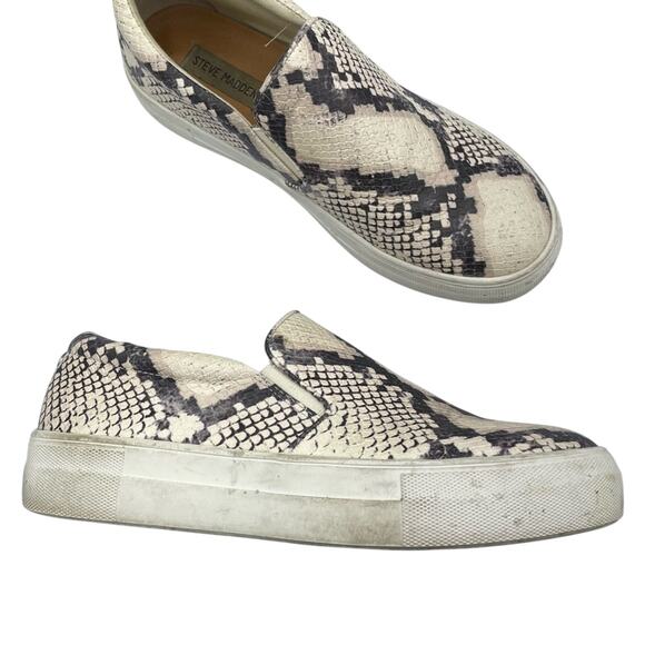 Steve Madden Cream & Grey Snake Print Faux Leather Platform Sneakers 8.5 - Picture 1 of 10